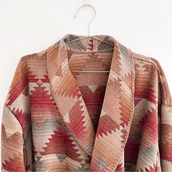 Vintage Southwestern Blanket Robe Tribal Pattern Belted Duster Boho Western XL - Picture 3 of 10